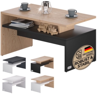 Casaria Couchtisch Sacramento, Holz Grau mit Stauraum 95x55x50cm 2 Ablagen Matt Modern Rechteckig
