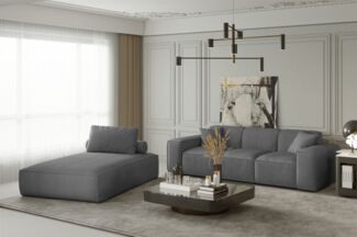 Sofa Set 2-teilig Sezlong und Sofa 3-Sitzer CELES in Stoff Scala Aschgrau