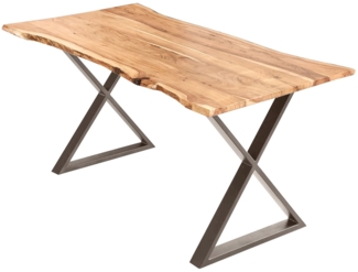 Esstisch Baumkante massiv Akazie natur 120x80 X-Gestell edelstahlfarben KASIMIR 528343