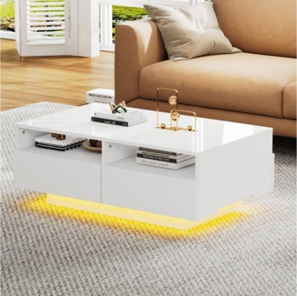 STILVORA Couchtisch mit Schubladen&USB,Wohnzimmertisch Sofatisch mit LED-Licht&Ablagefach (1-St), mit 4 Schubladen,16 Farben LED Lichter,USB,90*55*35cm