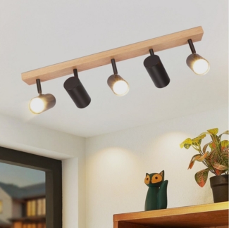 Nettlife Deckenstrahler Deckenstrahler 4/5 Flammig Holz Vintage GU10, Schwenkbar 350°, LED wechselbar, Deckenleuchte für Wohnzimmer Schlafzimmer Esstisch Küche Kindzimmer