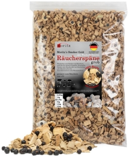 Moritz Räucherbox 2,5kg Räucherspäne Buche mit Wacholder grob 6 -12 mm Räucher Mehl Späne für Schnecke Sparbrand Spirale Fisch Fleisch
