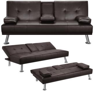 Yaheetech Schlafsofa Bettsofa Couch mit Tassenhalter Gästebett 167 x 81,5 x 75 cm, Rückenlehne neigbar 105°/140°/180°, 350 KG belastbar