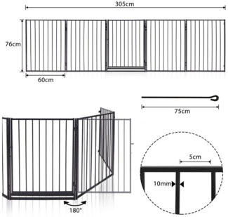 FIVMEN Kamingitter Kinderschutzgitter Schutzgitter Metall Türschutzgitter mit Tür, Absperrgitter für Kinderzaun, Haustierzaun, Schwarz