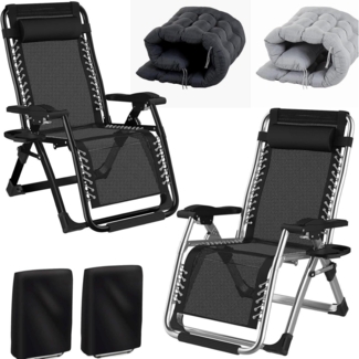 Sonnenliege 2er Set klappbar mit Kissen, Getränkehalter, Kopfpolster