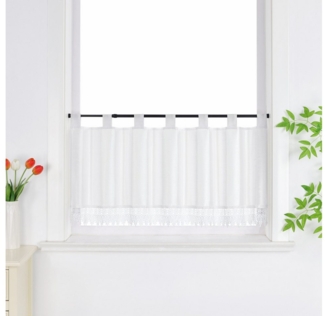 Joyswahl Scheibengardine, Schlaufen, halbtransparent, Kurzstores modern mit Uni Strukturiertes Gewebe und Spitzenborte