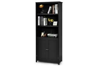 COSTWAY Bücherregal, mit Türen & Schrank, 3 offene Regale, 74,5 x 35,5 x 181,5 cm