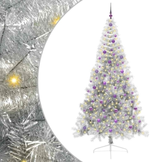 vidaXL Künstlicher vorbeleuchteter Weihnachtsbaum Silber 240 cm 3397238