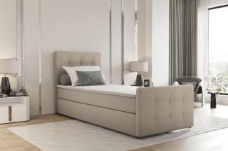 Boxspringbett Bett MARKOS 100x200cm Bettkasten Seite Links Beige inkl. Topper