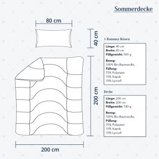 Heidelberger Bettwaren Bettdecke 200x200 cm mit Kissen 80x40 cm, Made in Germany | Sommerdecke, Schlafdecke, Steppbett mit Kapok-Füllung | atmungsaktiv, hypoallergen, vegan | Serie Kanada