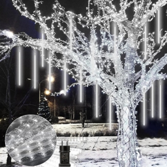 LMaxhome LED-Lichterkette Röhre Regenlichterkette Meteorschauer Weihnachtsdeko Wasserdicht Außen, 1/2/3/4 St Icicle Fallende 8 Röhren Lichterkette,5M Verlängerungskabel