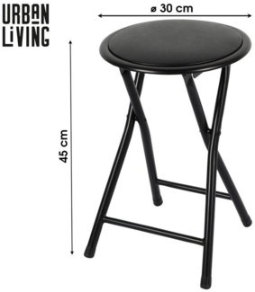 Urban Living Hocker Klapphocker Hocker Klappstuhl (Schwarz), belastbar bis 100 kg ⌀ 30 cm x H43 cm