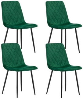 Home Collective Esszimmerstuhl Wohnzimmerstuhl Stuhl mit Velours-Sitz (ergonomisch, ideal für Wohnzimmer, Büro, Schlafzimmer oder Esszimmer), maximale Belastung: 120 kg, grün mit schwarzen Metallbeinen 4er Set