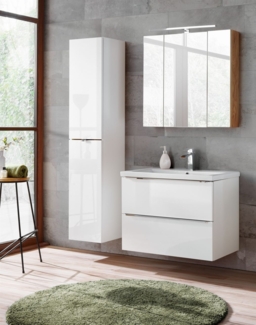 Badmöbel Set 4-tlg Badezimmerset PERUGIA Weiss inkl. Waschbecken 80cm