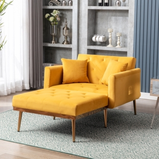 LVHOM Klappsofa mit Schlaffunktion, Schlafsofa Samtbezug mit goldenen Metallbeine, Klappbett Bettsofa Bettcouch, Chaiselounge, Gelb