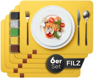 Loco Bird Platzset Tischset aus Filz, 6er Set Rechteckig, Platzsets 44x32 cm, (Tischset in gelb), abwischbare Tischuntersetzer Platzdeckchen