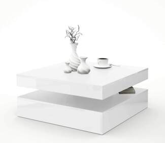 Couchtisch TURN 78 x 78 cm drehbare Platte Optik Weiß glossy von Forte