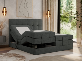 Elektrisches Bett, Boxspringbett mit Multipocket-Matratzen und Elektrisch verstellbare - VITTORIA - 140 x 200 cm - Dunkelgrau Stoff - H3