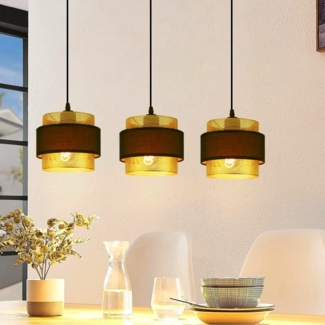 ZMH Pendelleuchte Metall Gold Schwarz Durchm. 150 cm Max. 25W E27 Vintage Retro Tischlampe mit 3 Glühbirnen