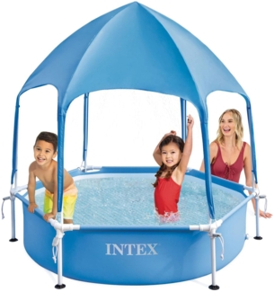 Intex 28209NP Metallrahmen-Pool mit Überdachung, Laminiertes Vinyl blau, Ø 183x165 cm