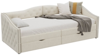 Flieks Daybett, Leinen Schlafsofa Tagesbett 90x200 cm mit 2 Schubladen