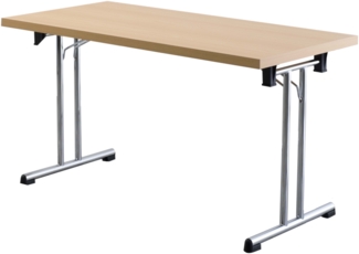 bümö Klapptisch Buche 138x69 cm klappbar & stapelbar, klappbarer Schreibtisch, Klappschreibtisch, Tisch klappbar, Klappbarer Tisch, Klapptisch Holz-Platte, Gestell stabil aus Metall verchromt, KL14-6