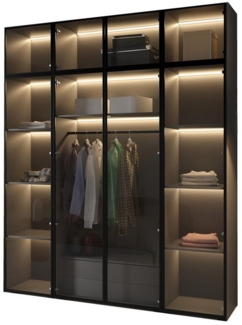 Compleo Drehtürenschrank mit Glasfront, Pefekt Garderobe, LED-Beleuchtung STELLS Kleiderschrank mit Aufsatz und Schubladen