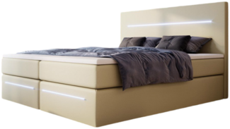 Boxspringbett Sejour mit LED u. Stauraum 200x200 Beige H2 (bis 70kg)