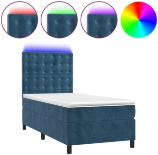 vidaXL Boxspringbett mit Matratze & LED Dunkelblau 90x200 cm Samt 3136345