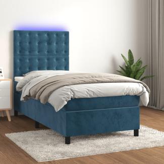 vidaXL Boxspringbett mit Matratze & LED Dunkelblau 90x200 cm Samt 3136345