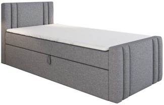 A&J MöbelLand GmbH Boxspringbett Einzelbett KLAUS mit Bettkasten, Topper und gepolstertem Kopfteil. (Boxspringbett mit Bettkasten und gepolstertem Kopfteil. Gratis Topper – nur jetzt erhältlich!, Kostenlose Lieferung! TOP ANGEBOT), Länge 216 cm Höhe 10...