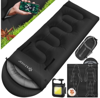 KESSER Deckenschlafsack Camping Schlafsack Outdoor 220x83 cm 4 Jahreszeiten (Campingschlafsack inklusive Campinglampe & Seitentasche), für Erwachsene & Kinder Leicht Tragbar Warm & Wasserabweisend
