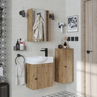 Roomart Badmöbel-Set PUNTO, (Unterschrank mit Waschbecken • Badezimmer Möbel • Gäste WC), •Weiß •Weiß-Eiche •Eiche •Anthrazit-Eiche