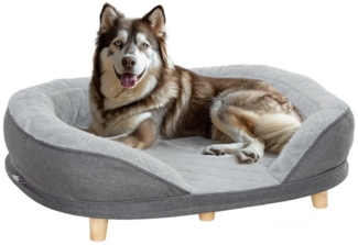 PawHut Tierbett Waschbarer Bezug, mit Rückenlehne und Holzbeine, Polyester, für mittelgroße Hunde unter 25 kg, Grau