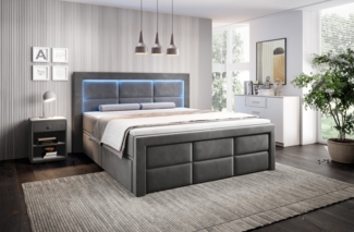 PROMETO Möbel Boxspringbett Schlafbett mit 2 Schubladen Bettkasten 180x200cm LED Beleuchtung (2 Schubladen, Taschenfederkernmatratze 7 Zonen, Topper)