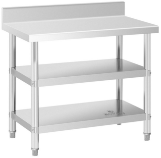 Royal Catering Arbeitstisch 100 x 60 x 96,5cm Edelstahltisch mit Aufkantung Küche 2 Ablagen Gastro, verschiedene Größen