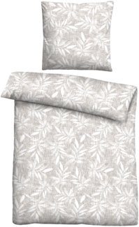 Traumhaft schlafen - Castell - Markenbettwäsche Feinbiber Bettwäsche 0301131 BLÄTTER, basalt, 1x 135x200 cm + 1x 80x80 cm