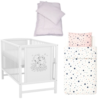 Baby-Delux Komplettbett Babybett Mia Komplettset, 7-tlg, Kinderbett 60x120 cm weiß, Bettset verschiedene Designs