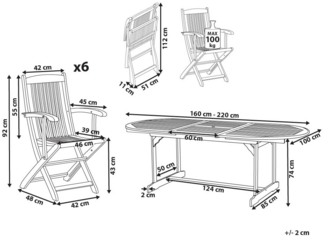 Gartentisch Set MAUI II Akazienholz 160 220x100x74 cm Heller Holzfarbton