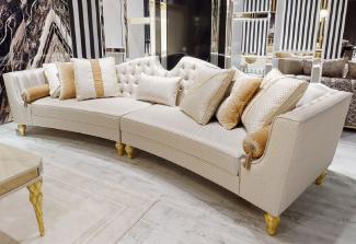 Casa Padrino Luxus Barock Sofa Weiß / Gold - Gebogenes Wohnzimmer Sofa - Hotel Sofa - Luxus Barock Wohnzimmer & Hotel Möbel