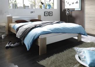 Futonbett >Vega< in Eiche San Remo Nachbildung / Weiß - 145x35-71x204cm (BxHxT)