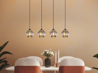 Pendelleuchte, Metall, Schwarz-matt, 4-Flammig, L 73 cm