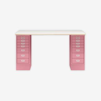 MultiDesk, 2 MultiDrawer mit 8 Schüben, Dekor Plywood, Farbe Pink, Maße: H 740 x B 1400 x T 600 mm