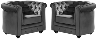 Vente-unique - Sessel 2er-Set - Samt - Anthrazit - CHESTERFIELD