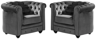 Vente-unique - Sessel 2er-Set - Samt - Anthrazit - CHESTERFIELD