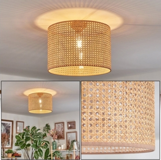 hofstein Deckenleuchte Deckenlampe aus Metall/Wienergelecht/Stoff in Schwarz/Natur/Braun, Deckenleuchte im modernen Boho-Design (Schirm Ø 40 cm), E27