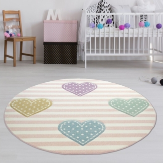 TeppichHome24 Kinderteppich Kinderteppich Sterne Kinderzimmerteppich Mädchen in rosa creme grau, rechteckig