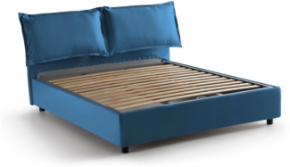 Dmora Doppelbett Agalo, Stoffbett mit Stauraum, Öffnung vorne, geeignet für Matratzen 140 x 200 cm, 100 % Made in Italy, Blau