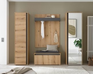 INOSIGN Garderoben-Set GIRON/CiTY, moderne Garderobe, Komplettset mit viel Stauraum, (Komplett-Set, 4-St), enthält Garderobenschränke, Paneel & Schuhbank +Sitzkissen