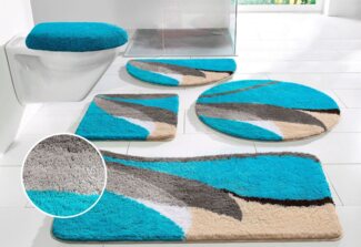 my home Badematte Magnus, Badvorleger, Badezimmer Teppich, Höhe 20 mm, rutschhemmend beschichtet, schnell trocknend, strapazierfähig, Polyacryl, rechteckig, 2-tlg. Stand-WC Set, mehrfarbig, Badteppich, Badematten auch als 2 teiliges Set & rund